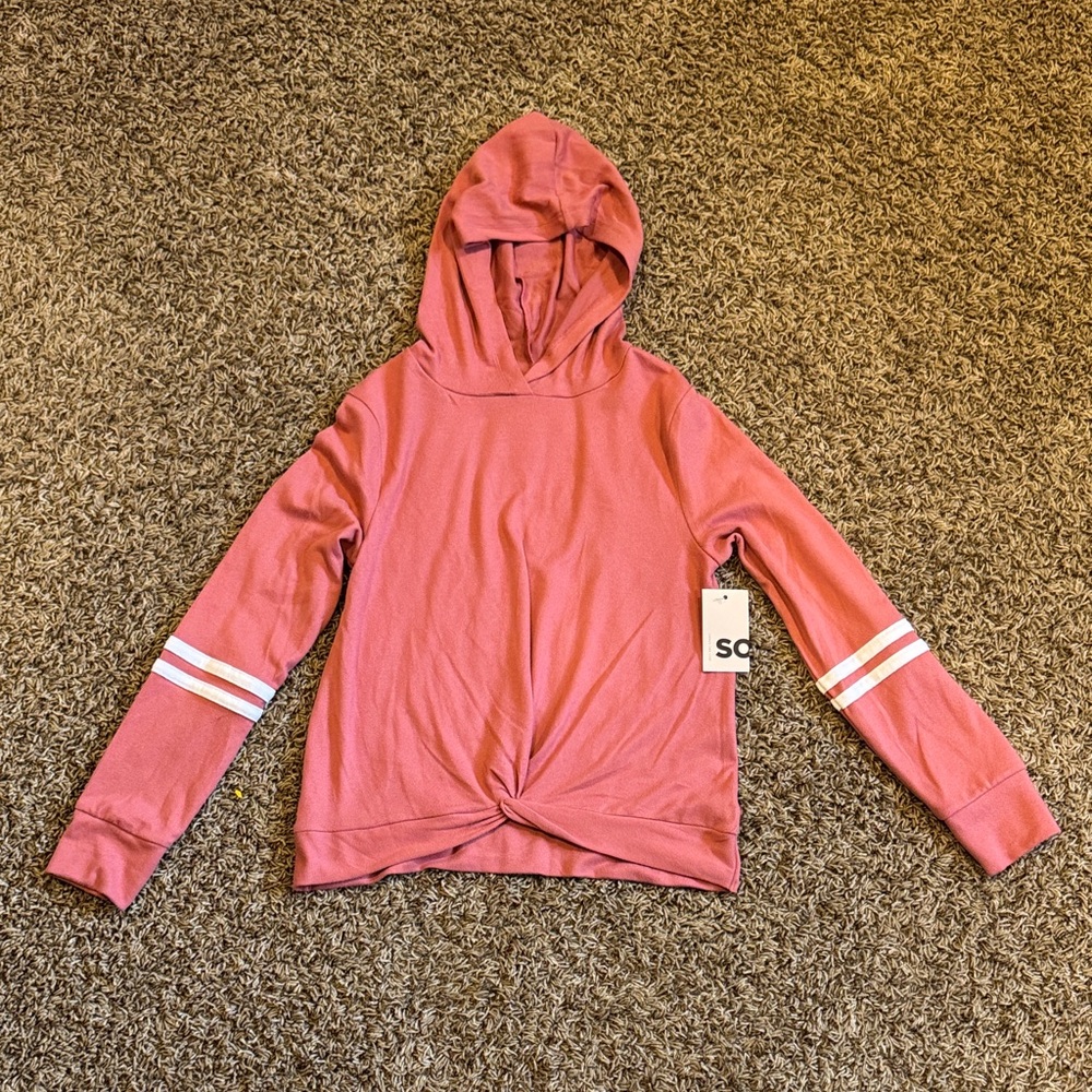 SO Pink Long Sleeve Hoodie with White Stripes